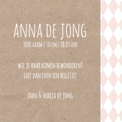 Geboortekaart meisje ruit karton 3