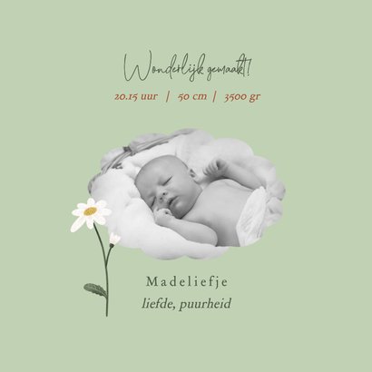 Geboortekaart met geboortebloem april: madeliefje 2
