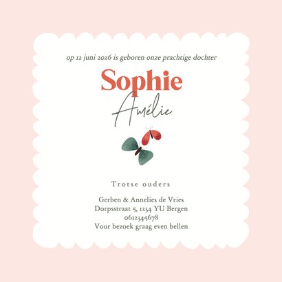 Geboortekaart met geboortebloem van juni: roos 3