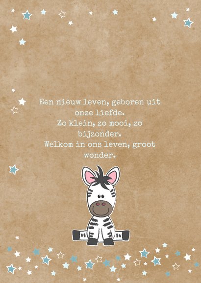 Geboortekaart met lieve zebra kraft-stijl 2