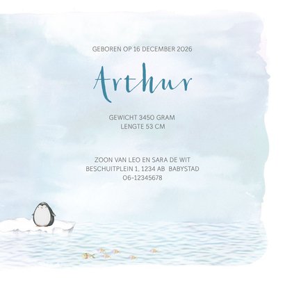 Geboortekaart met pinguin op ijsschots 3