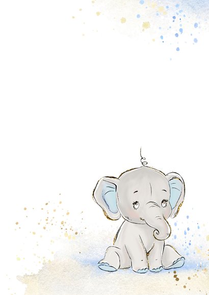 Geboortekaart olifant grijs-blauw jongen 2