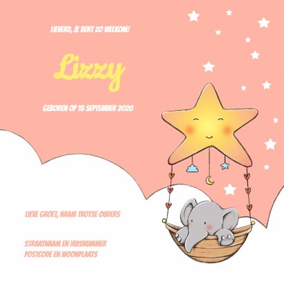 Geboortekaart olifantje Lizzy IH 3