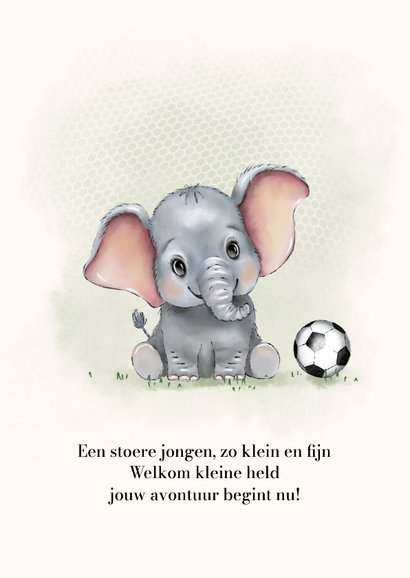 Geboortekaart olifantje met voetbal+ 2
