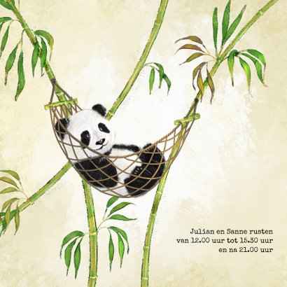 Geboortekaart panda jongen tussen de bamboe 2