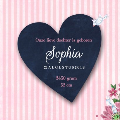 Geboortekaart Schoolbord bloemen 3