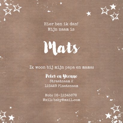 Geboortekaart stoere hippe fotokaart met sterren kraft-stijl 3