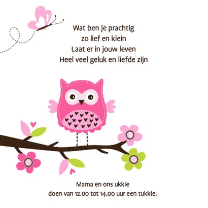 Geboortekaart uiltje boom houtlook 2