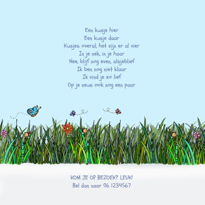 Geboortekaart VW bus blauw baby jongen met zusje 2