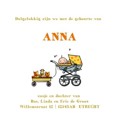 Geboortekaart VW bus zusje en baby klant 3