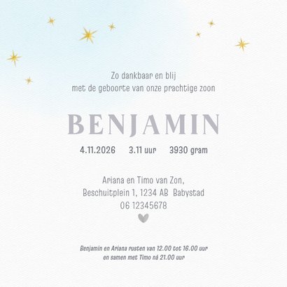 Geboortekaart waterverf met sterretjes confetti 3