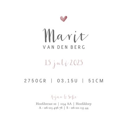 Geboortekaart Welkom lief meisje 3