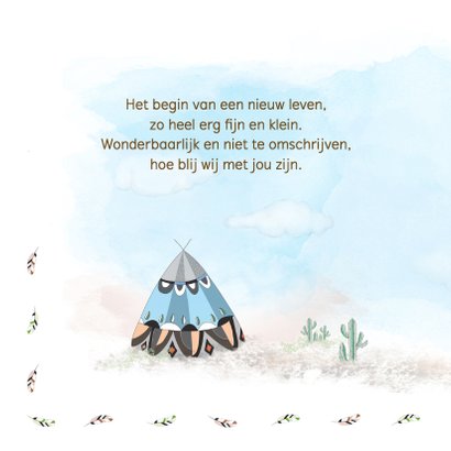 Geboortekaart wigwam, giraffe met tooi 2