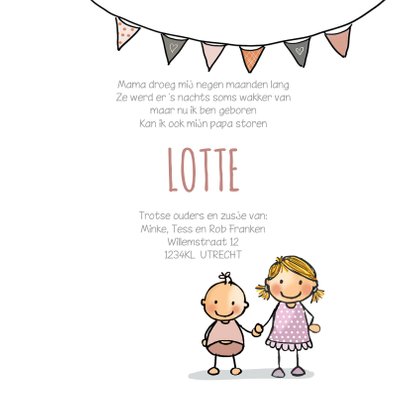 Geboortekaart zusje kinderwagen 3