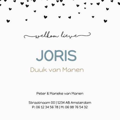 Geboortekaart zwarte hartjes 3