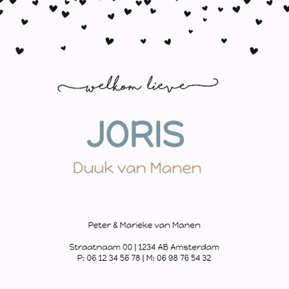 Geboortekaart zwarte hartjes 3