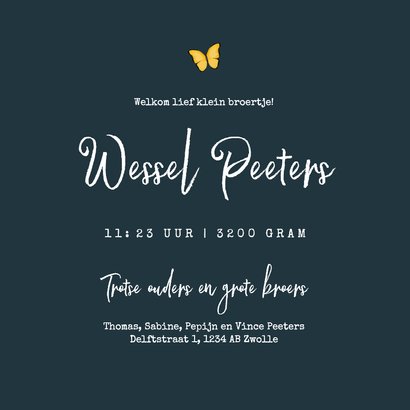 Geboortekaartje 3e kindje jongen uiltjes dieren nacht maan 3