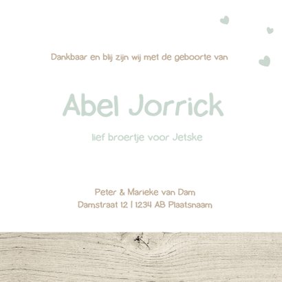 Geboortekaartje Abel hartjes 3