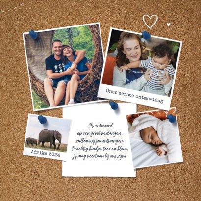 Geboortekaartje adoptie wereldkaart kurk collage hartjes 3