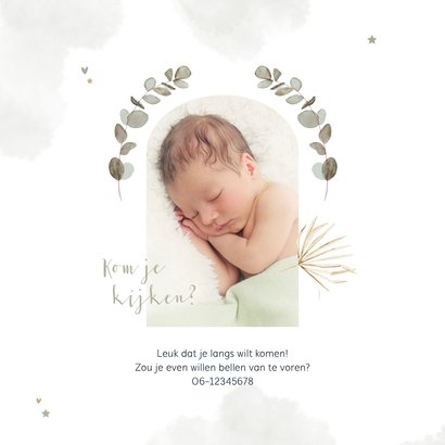 Geboortekaartje Arabisch eucalyptus maan goud sterren 2