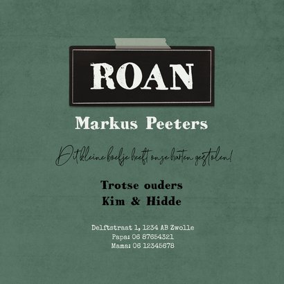 Geboortekaartje baby boefje ontsnapt stoer 3