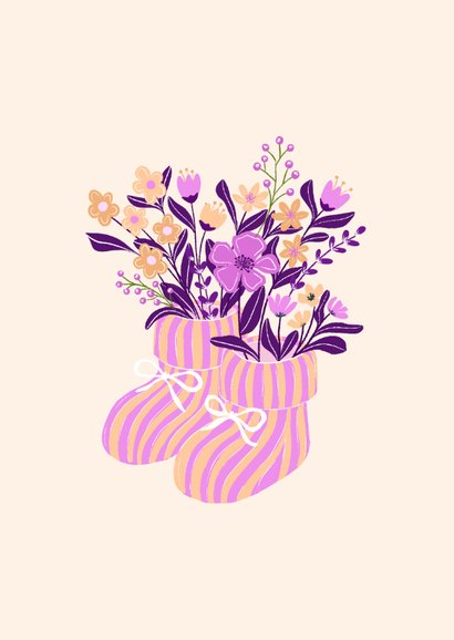 Geboortekaartje babyslofjes met roze en gele bloemen 2