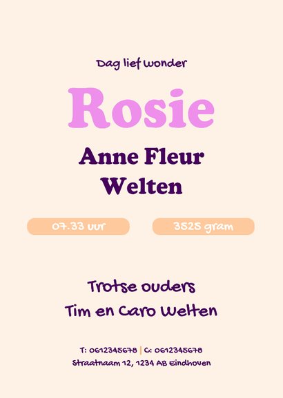 Geboortekaartje babyslofjes met roze en gele bloemen 3