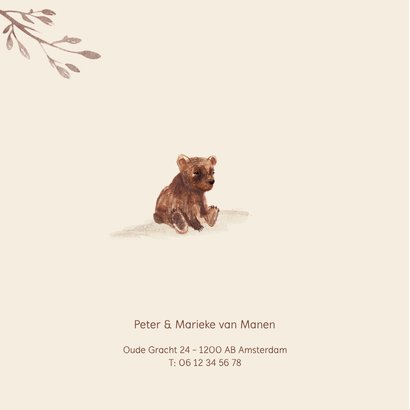 Geboortekaartje beer met kleine beer en takjes 2