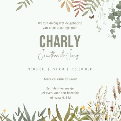 Geboortekaartje beer met takjes en dieren 3