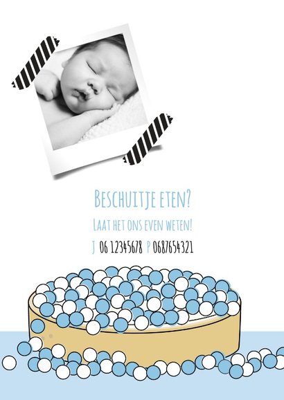 Geboortekaartje beschuit met muisjes blue 2