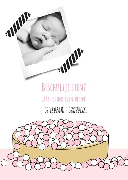 Geboortekaartje beschuit met muisjes roze 2