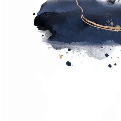 Geboortekaartje blauw aquarelverf met goudlook Achterkant