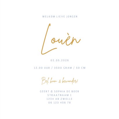 Geboortekaartje blauw marmer goud en hartje 3