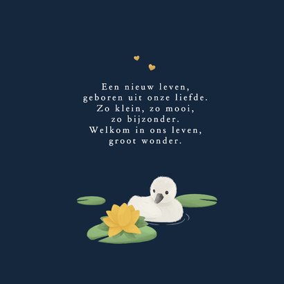 Geboortekaartje blauw zwaan waterlelie groen stijlvol goud 2