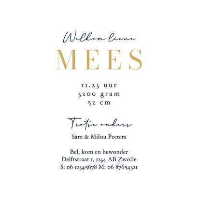 Geboortekaartje blauw zwaan waterlelie groen stijlvol goud 3