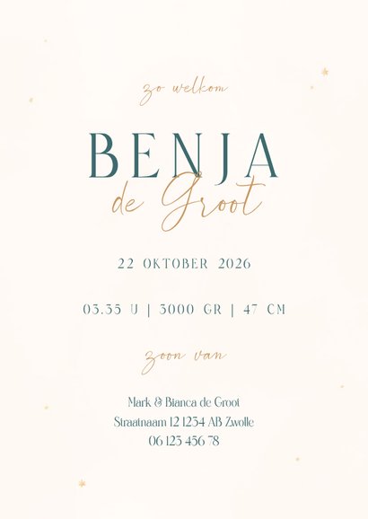 Geboortekaartje blauwe walvis met maan en foliedruk sterren 3