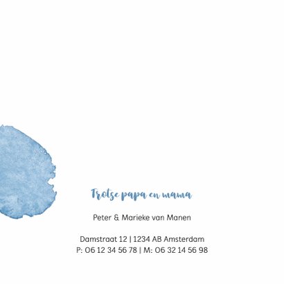 Geboortekaartje blauwe waterverf 2