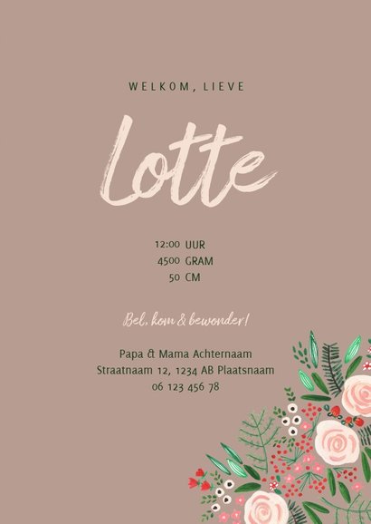 Geboortekaartje bloemen botanisch 3