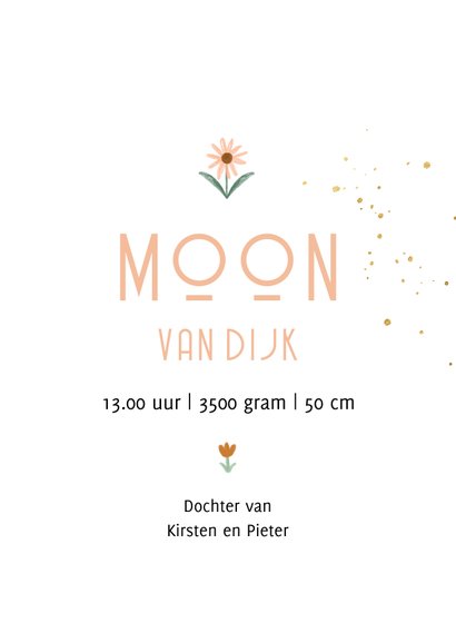 Geboortekaartje bloemenveld sterretjes hartjes goudfolie 3