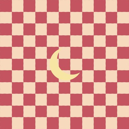 Geboortekaartje boog roze oranje ruitjes met maan Achterkant