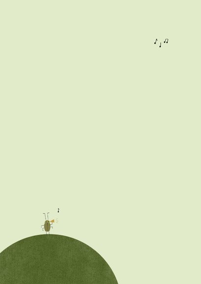 Geboortekaartje boom bosdiertjes en muziekinstrumenten Achterkant