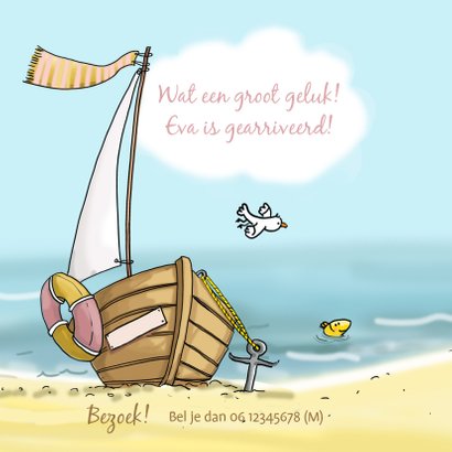 Geboortekaartje bootje met meisje 2