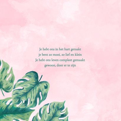 Geboortekaartje botanical roze aquarel 2