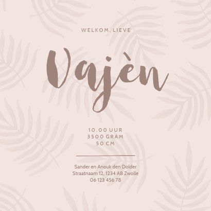 Geboortekaartje botanisch patroon trendy roze 3