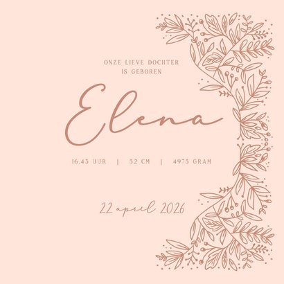 Geboortekaartje botanische bloemen in lijn 3