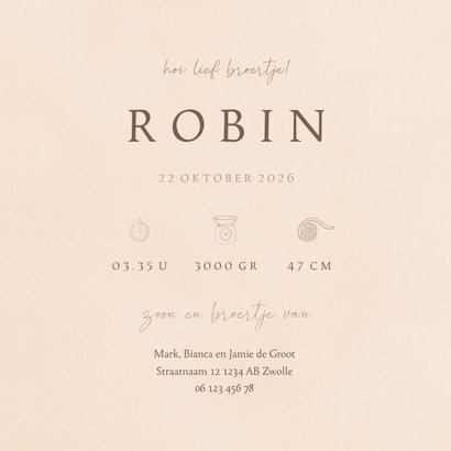 Geboortekaartje broer met illustratie baby in mandje 3