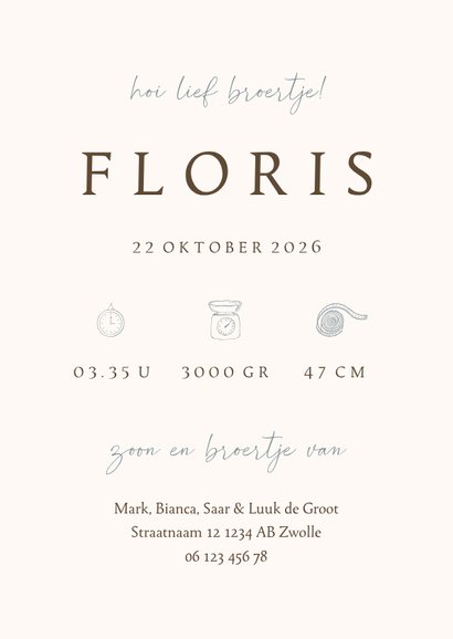 Geboortekaartje broertje beertje konijn vogeltje 3