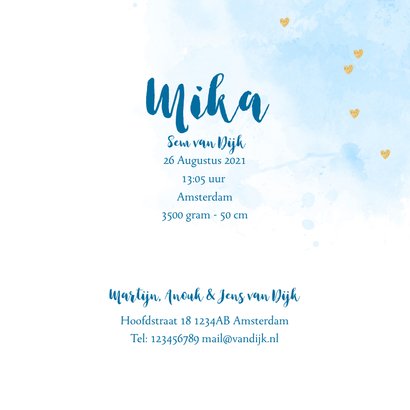 Geboortekaartje broertje foto hartjes aquarel 3