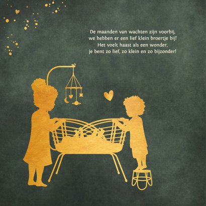 Geboortekaartje broertje in wieg broer en zus met krullen 2