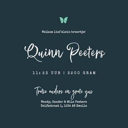 Geboortekaartje broertje zus uil vlinder jungle boom sterren 3